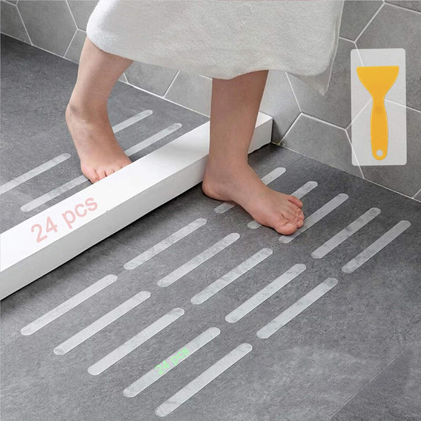 Anti-slip Strips, 24 Pcs Safety Shower Treads Stickers, Non Slip Tape for Shower, Tub, Steps, Clear