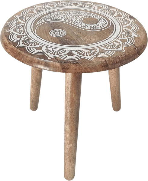 VANIYA CRAFTS Wooden Engraved Fold-able Side Table/End Table/Plant Stand/Stool for Living Room Bedroom Restaurant Kids