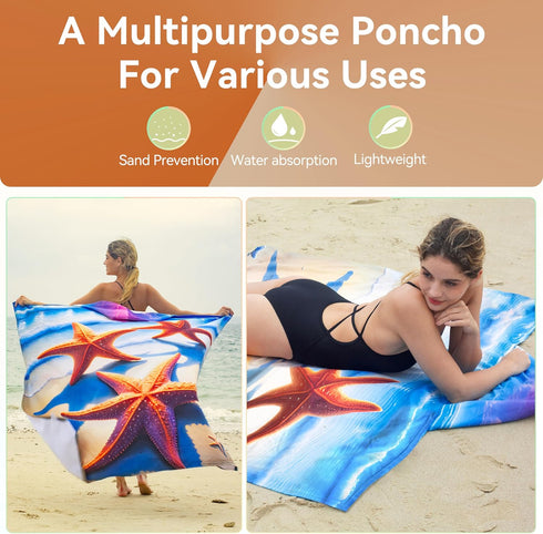 Catalonia Microfiber Hooded Beach Towel - Sand-Free Swim Poncho for All Ages