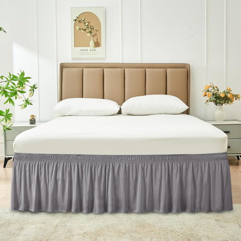 Biscaynebay Wrap Around Bed Skirts for Full & Full XL Beds, 15" Drop, Silver Grey Adjustable Elastic Dust Ruffles