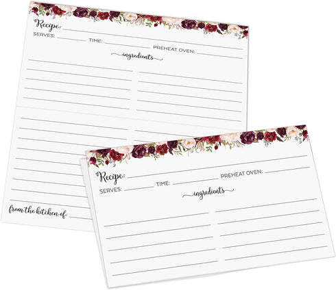 321Done Folding Recipe Cards (Set of 50): Floral Roses on White, Retro Vintage Design, Made in USA, Double-Sided