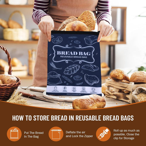 2 Packs Bread Bags, Bread Bags to Keep Fresh, Reusable Zipper for Homemade Loaf, Freezer Storage Bag, Container, Fresh