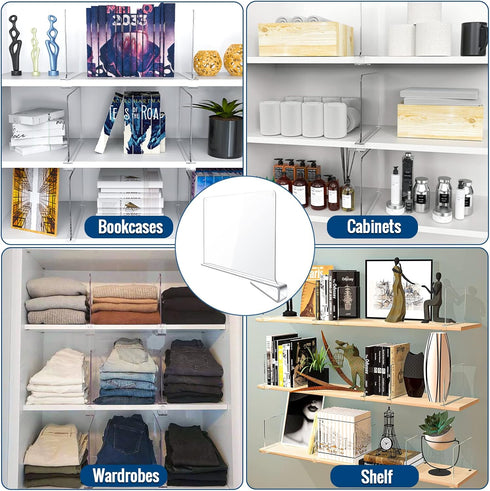 BAUMFEUER 2 Pack Closet Clear Acrylic Shelf Dividers for Shelf Organizer of Bedroom Kitchen Office Bathroom Organizer