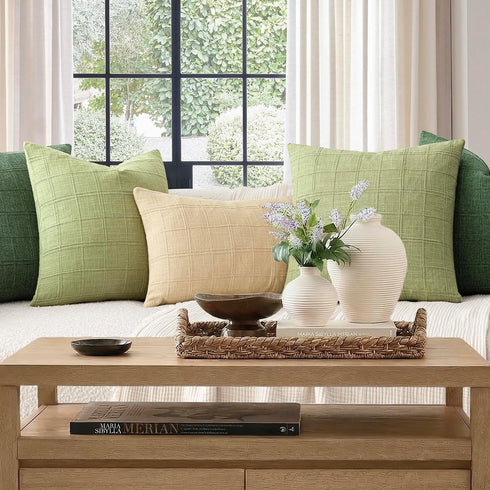 Set 1 Room,1220 Inch,Light Foindtower of Decorative Linen Check Throw Pillow Cover Neutral Farmhouse Lumbar Cushion