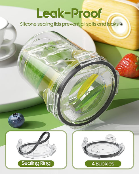Overnight Oats Container with Lids, 4 Pack 13oz BPA Free Plastic Mason Jars, Leak Proof for Yogurt and Soup