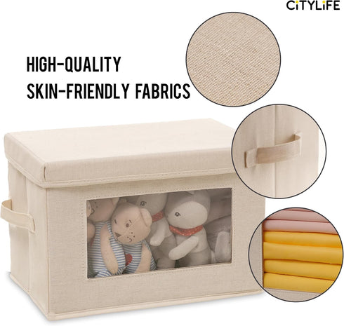 Citylife 3 Pack Storage Bins with Lids, Fabric Foldable Storage Bins with Soft Cord Handles