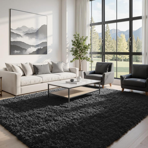 5x8 Area Rugs for Living Room: Soft Fluffy Shag Black Rugs for Bedroom, Non Slip Large Fuzzy Plush Rug Indoor Floor