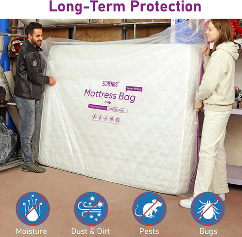 ZCHENBS 5 1 Pack) - Crib Mattress Bags for Moving, Waterproof Mattress Storage Bag with Zipper, Heavy-Duty Mil