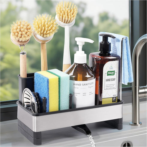 Ouletoy Kitchen Sink Caddy Organizer, Stainless Steel Sponge Holder, Kitchen Caddy Sink Organizer