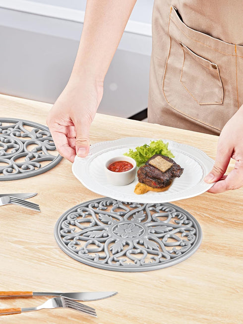 SMARTAKE 6 Set Silicone Trivet Mats, Multi-Use Carved Non-Slip Kitchen Mats for Hot Dishes, Dining Countertop, Grey