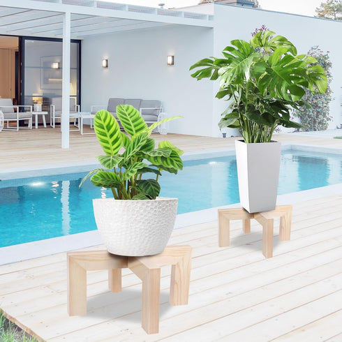 5-12 Inch Vigordream Plant Stand, Indoor/Outdoor Wood Plant Holder, Single Flower Pot Stand, Sturdy Planter Stands, Fit