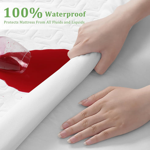 MERITLIFE Premium Waterproof Mattress Protector, Queen Size Cooling Bed Pad Cover, Soft Breathable, Vinyl Free, White
