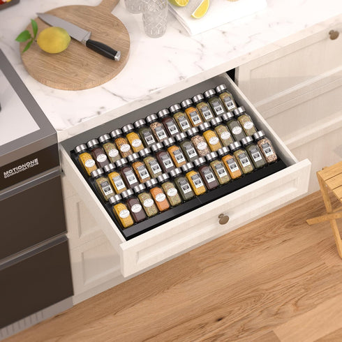 Organizer,3-Tier Insert/Countertop included)-3Tier,2packs/Black Expandable Metal Spice Drawer Slanted Seasoning Jars
