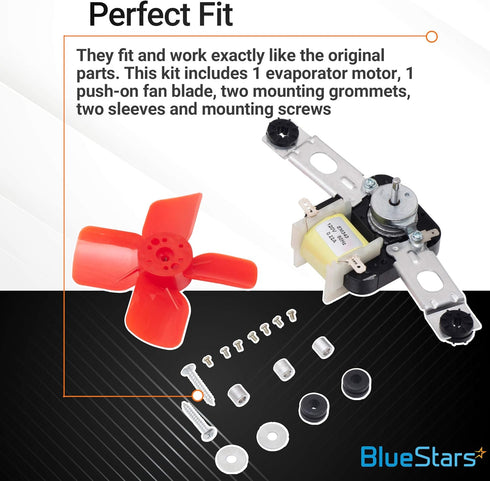 BlueStars 482731 Refrigerator Evaporator Fan Motor Kit, Compatible with Whirlpool Kenmore Refrigerators/Freezers