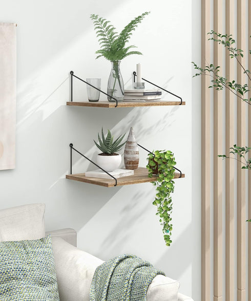 Afuly 12 Inch Deep Floating Shelves for Wall - Rustic Farmhouse Wall Mounted Hanging Shelf, Set of 2