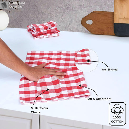 12 Pack, 18"x26", 100% Gingham Check Kitchen Towels Cotton, Super Absorbent & Quick Dry, Durable Dish Towel for Drying