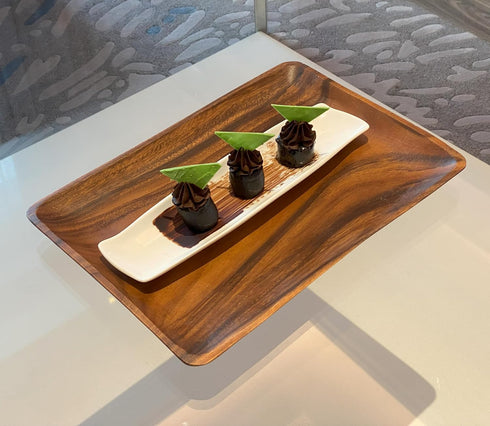 Set 2 14" 10", 12" 8", Acacia Wood Dinner Serving Tray of Size: Lg x Med x Richly Grained, Decorative Coffee Table