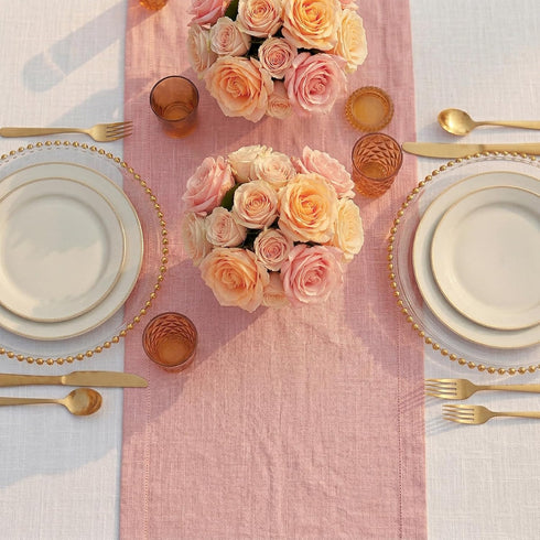 60 Inches 100% 14 60 Inch Summer Solino Home Linen Table Runner - Pure Linen Misty Pink Table Runner x Ideal