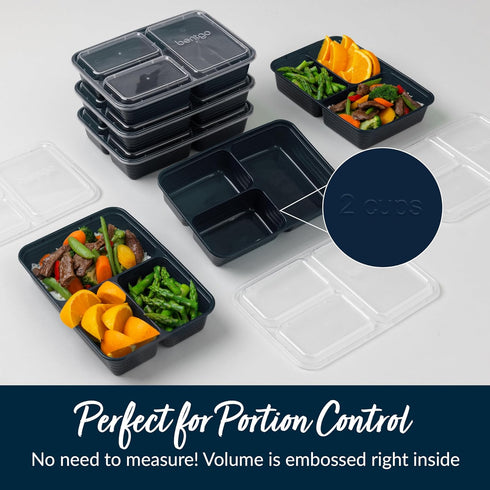 Bentgo 20-Piece Reusable BPA-Free 3-Compartment Containers, Lightweight, Microwave, Freezer, Dishwasher Safe - Navy Blue