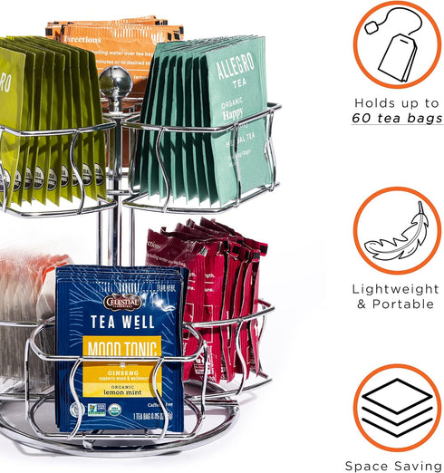 Sorbus Tea Bag Spinning Carousel, 2 Tier Countertop Organizer for Up to 60 Large Tea Bags