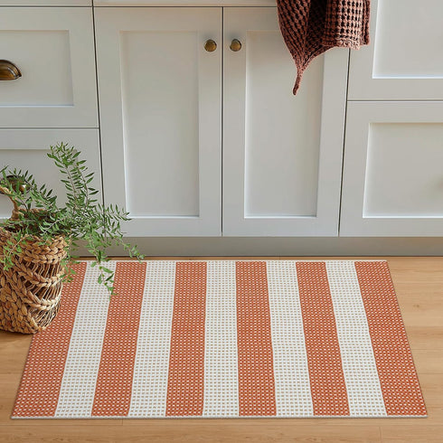 OJIA 24"x35" Front Door Mat, Cotton Woven Washable Orange Striped Porch Rug for Indoor Outdoor