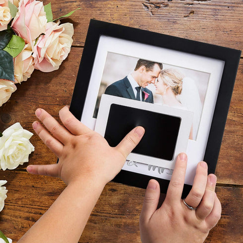 Jinchuan Heart Thumbprint Keepsake Frame and Ink Kit, Wedding Registry Idea Shower Gift for Bride Newlywed (Black Frame)