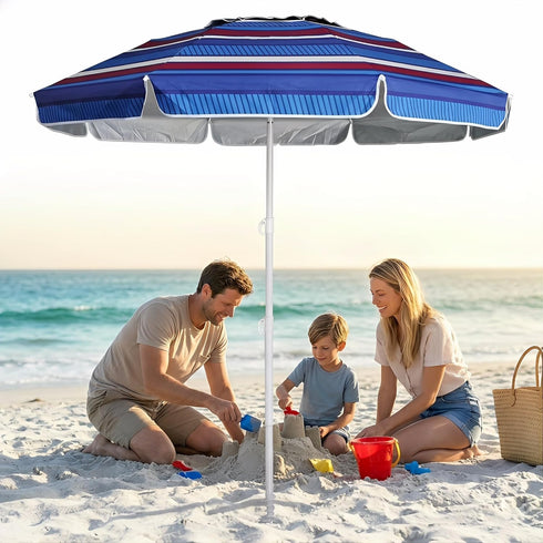 6.5ft 50+ LOTTAFUN Beach Umbrella - Heavy Duty Wind Resistant UV Portable Sun Shade with Sand Anchor & Carry Bag