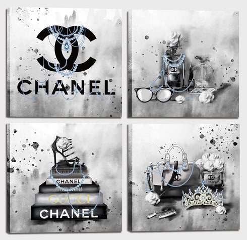 Meetdeceny Black And White Fashion Wall-Art for Bedroom Women - 10"x10" 4 Pieces Canvas Artwork Ready To Hang