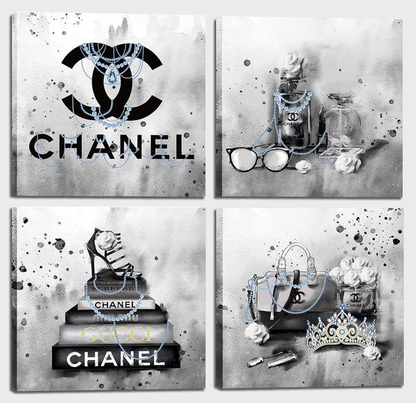 Meetdeceny Black And White Fashion Wall-Art for Bedroom Women - 10"x10" 4 Pieces Canvas Artwork Ready To Hang