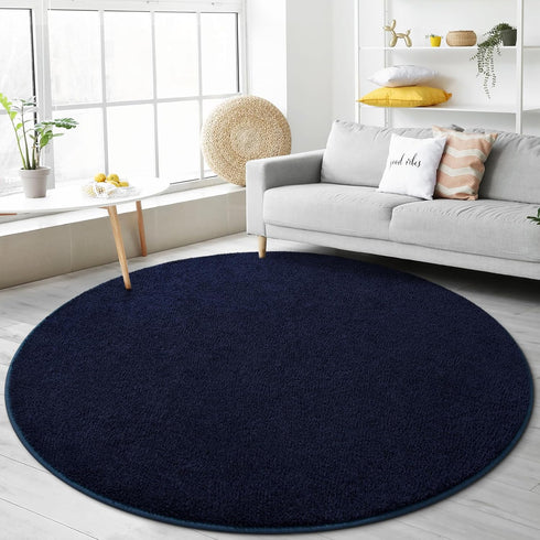Ultra Soft Round Area Rugs for Living Room Bedroom, 4x4 Feet Navy Blue Thickened Memory Foam Modern Indoor Circle Carpets, Non-Slip Comfy Circular Rug for Boys Girls Nursery Room Home Decor by Gifeas