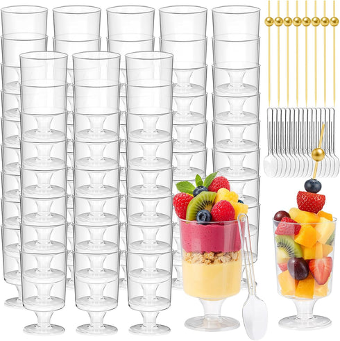 220 Pcs 4 oz Mini Dessert Cups with Spoons and Bamboo Skewers,