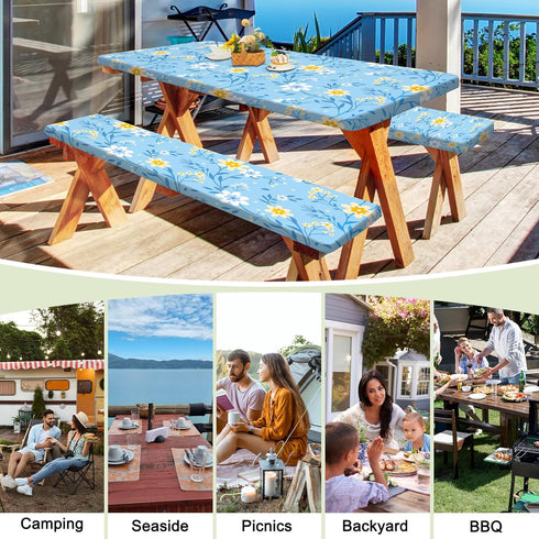 HobbLab Rv,72in,Light Picnic Table Cover with Bench Covers Portable Table Cloth Built-in Storage Pocket Fitted