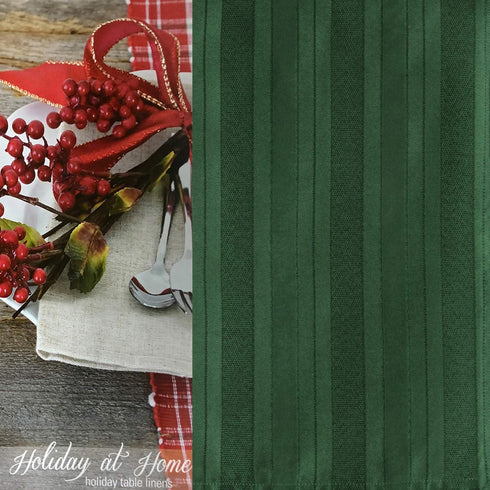 Newbridge Christmas Hunter Green Satin Stripe Fabric Tablecloth, 52 x 52 Inch Square, Holiday Woven Stripe