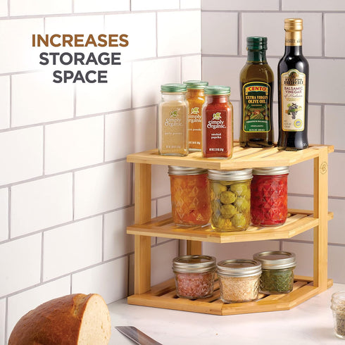 3 Countertop 10 10 9.5 Inch, Counter, Plate Organizer for Cabinet - Tier Bamboo Corner Shelf Cabinet Organizer