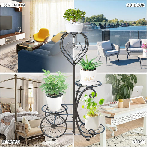YisanCrafts 4 Plant Stand Indoor Outdoor - Metal Tier Flower Pot Holder Display Vertical Shelves Shelf - Wrought Iron