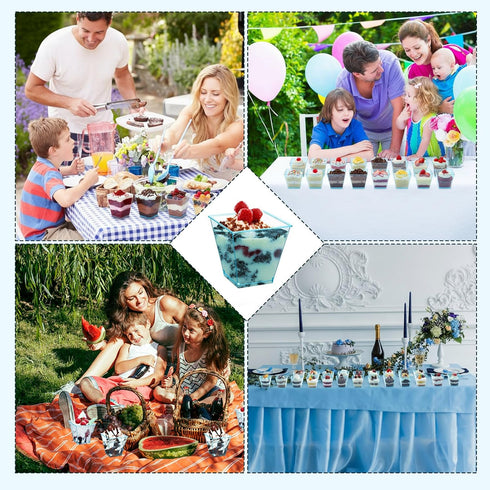 50 8 oz Mifoci Pcs Blue Plastic Dessert Appetizer Cups Clear Mini Cake Salad Cups for Party Yogurt Parfait Containers