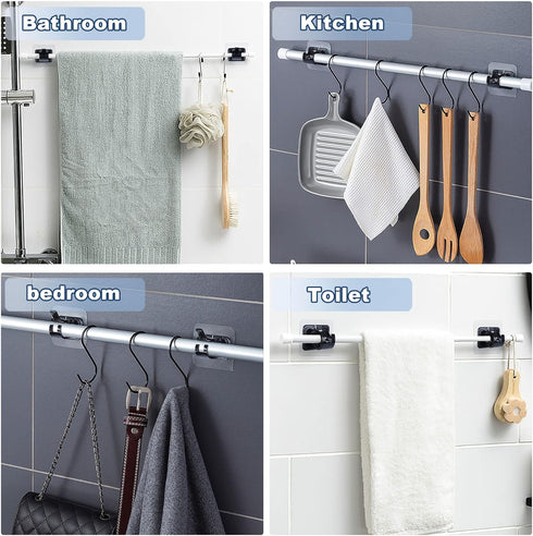 8PCS No Drill Curtain Rod Brackets, Self Adhesive Curtain Rod Holder Hooks, Nail Free Curtain Rod Hooks for Bathroom