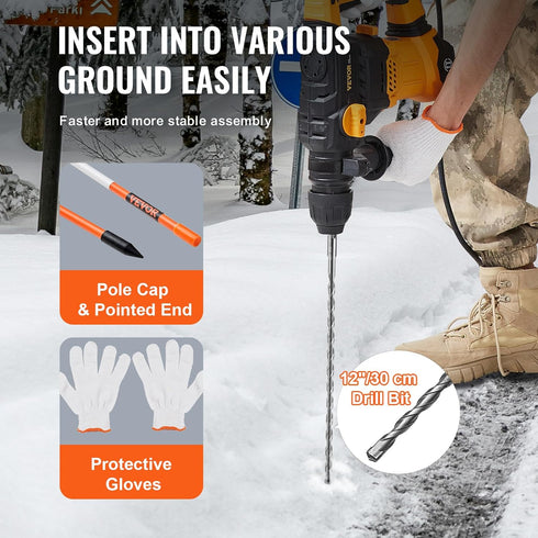30 48 inch, 0.31 inch 12" VEVOR Driveway Markers, PCS Diameter, Orange Fiberglass Poles Snow Stakes with Reflective