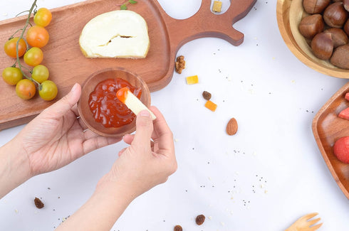 Mini Wooden Bowl Set of 4 (3.54" Diameter x 0.78" Height) for Condiments, Dip Sauce, Ketchup, Small Wood Bowl for Jam, little Prep, Olive (Round) by VieWood