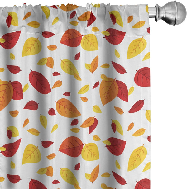 Ambesonne Leaf Curtains, Colorful Fall Autumn Leaves on White Background, 2 Panel Set, 28" x 63", Red Orange Yellow