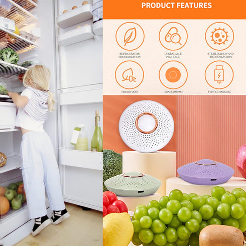 Portable USB Rechargeable Refrigerator Deodorizer, Outperforms Baking Soda, Keeps Food Fresh Longer