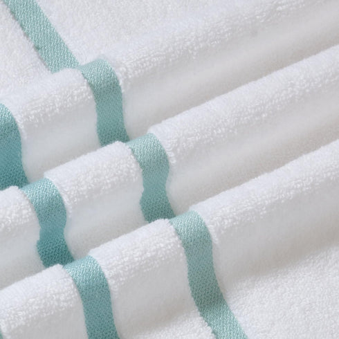 Comfort Spaces 8 Piece Cotton Bath Towel Set, Striped Ultra Soft, Quick Dry, Multi-Sizes, Zero Twist Aqua