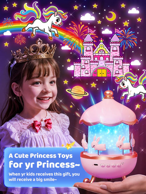 15 Music+15 Films+315 360+Remote+1200mah Carousel Night Light for Kids, Colors Star Projector for Kids Night Light