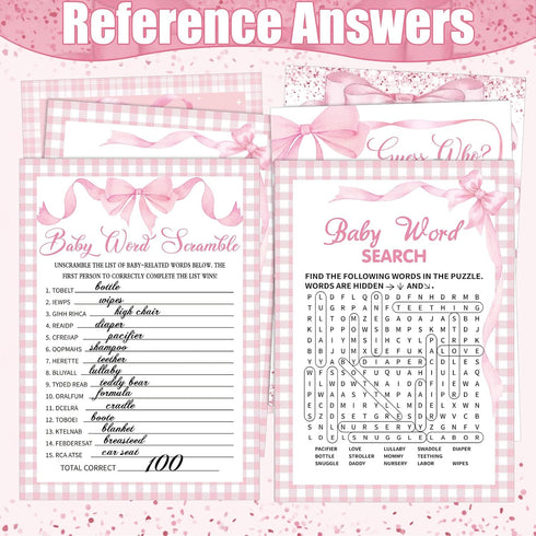 Funnymoom 426 Set-8 Mommy's Pcs Pink Bow Baby Shower Games Games, Includes Baby Shower Bingo, Price is Right, Guess
