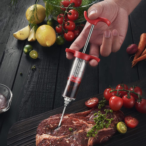 JY COOKMENT Meat Injector Syringe, 1-oz Marinade Flavor Injector with 2 Professional Needles, 1 Cleaning Brush