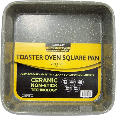 casaWare 7-Inch Toaster Oven Ultimate Series Commercial Weight Ceramic Non-Stick Coating Square Pan, Silver Granite