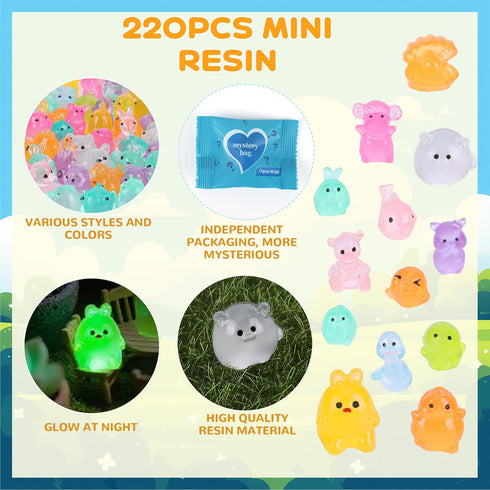 220 50+ Sets pcs Mini Resin Animals Blind Bags, Luminous Mini Resin Animal Figurines for Fairy Garden, Dollhouse, DIY