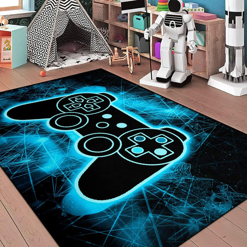 Gaming Video Game Area Rugs for Boys and Teens, Modern Cool Tech Style Gamepad Pattern Carpet for Home Decor