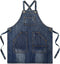 Cotton Denim Apron Soft - Unisex Adjustable Bib Apron with 5-Pockets Perfect