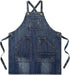 Cotton Denim Apron Soft - Unisex Adjustable Bib Apron with 5-Pockets Perfect